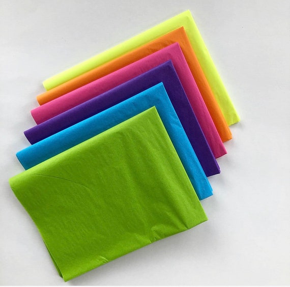 TISSUE PAPER SHEETS Neon Colors / Hot Pink Orange Yellow Purple Blue Green  90s Craft Supply Wrapping Gift Art Project Decorate Packaging Diy 