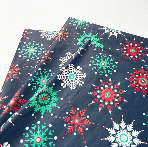 CHEERY SNOWFLAKES Tissue Paper Sheets Gift Present Wrapping Craft Supply  Retail Store Packaging Holiday Party Christmas Xmas Navy Blue Red 