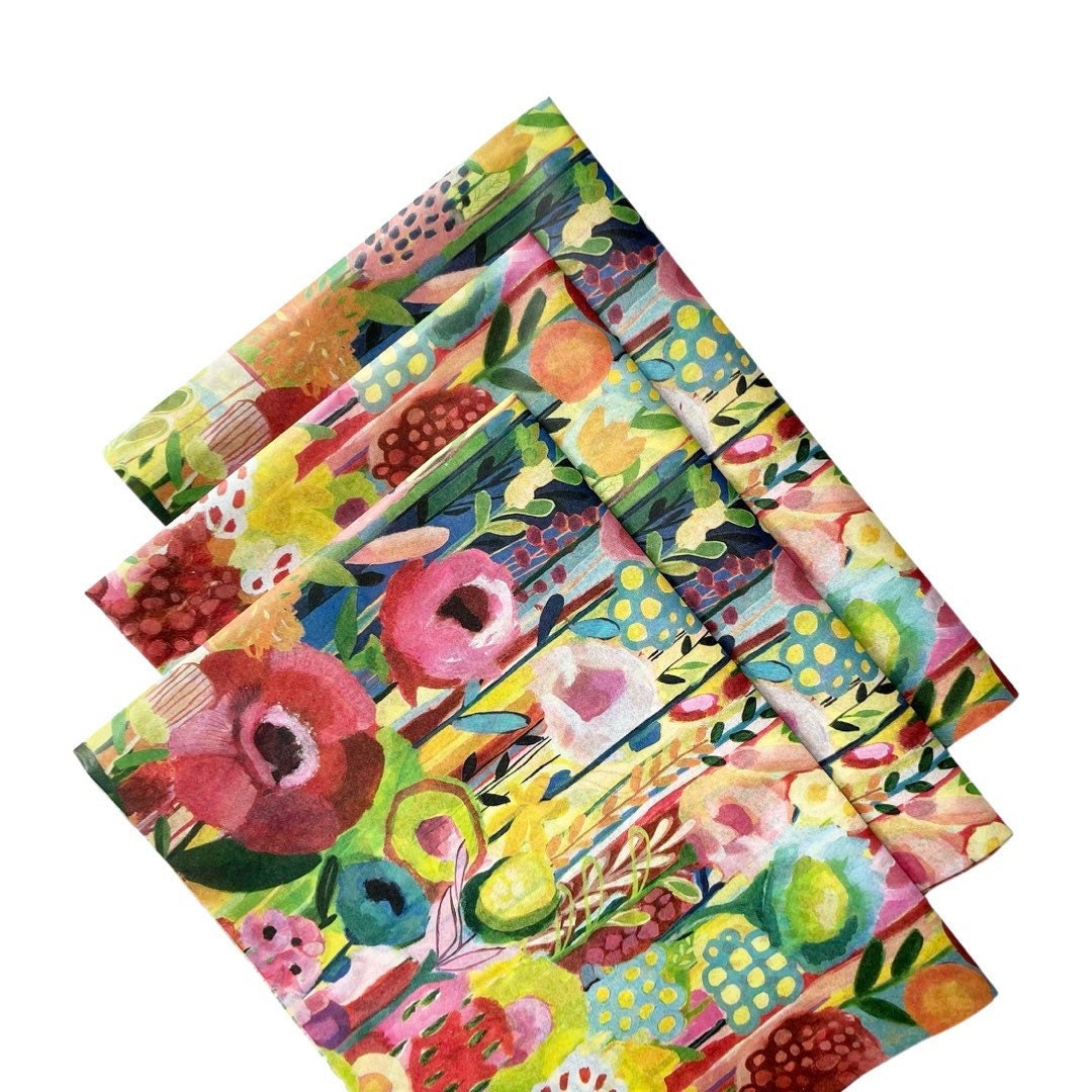 ABSTRACT FLORAL Tissue Paper Sheets Gift Present Wrapping Craft Supply  Retail Store Packaging Nature Flowers Bright Colorful Painting Unique 