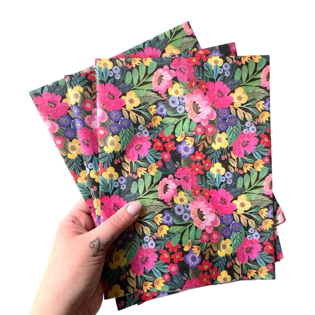 FRIDA Tissue Paper Sheets Gift Present Wrapping Craft Supply Retail Store  Packaging Nature Flowers Bright Colorful Bouquet Pink Green Floral 