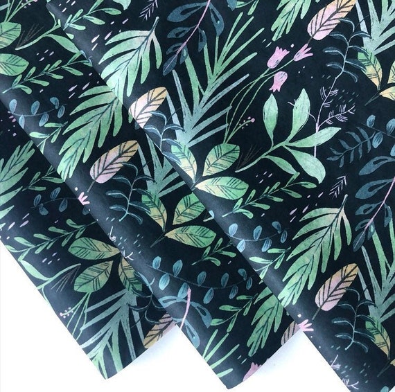 JARDIN tissue paper sheets /gift present wrapping craft supply retail store packaging plants plant lady dude green black jungle green black Il_570xn