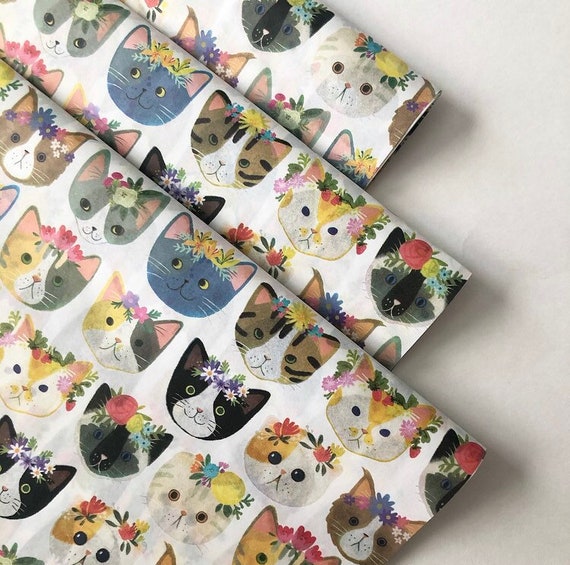 MIDSOMMER KITTIES tissue paper sheets / gift present wrapping craft supply retail store packaging diy Flowers cats kittens cat lady mom dad Il_570xn