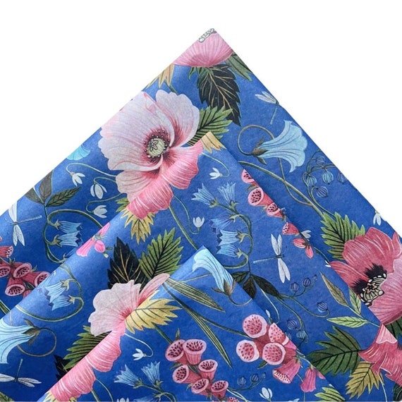 Blue Flower Pattern Kraft Wrapping Paper