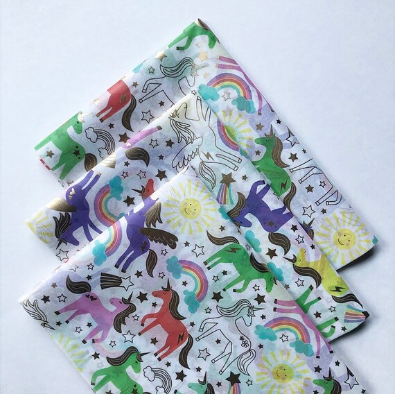 UNICORNS & RAINBOWS tissue paper sheets / gift present wrapping craft supply retail store packaging pastel girly theme birthday party magic Il_570xn