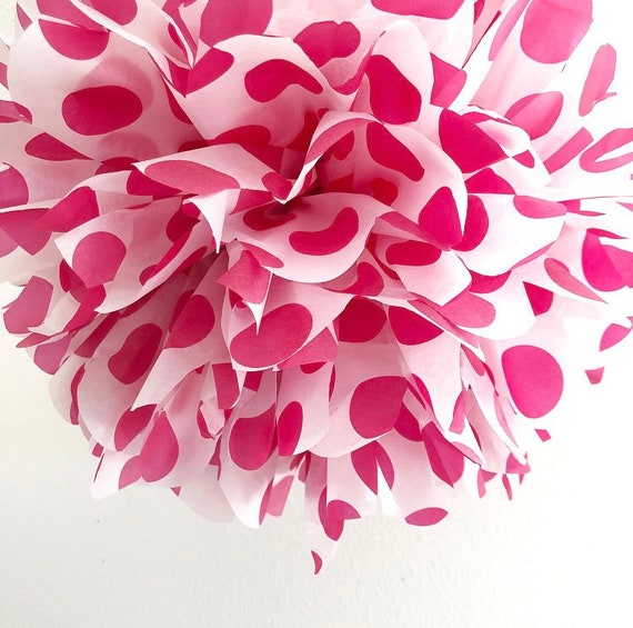 PINK POLKA DOT tissue paper pom first birthday party girl minnie mouse alice wonderland photo prop baby bridal shower princess theme Purim Il_570xn