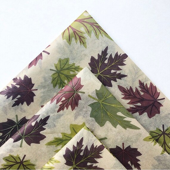 FALLING LEAVES tissue paper sheets / gift present wrapping craft supply retail store packaging diy maple leaf fall autumn boho purple green Il_570xn