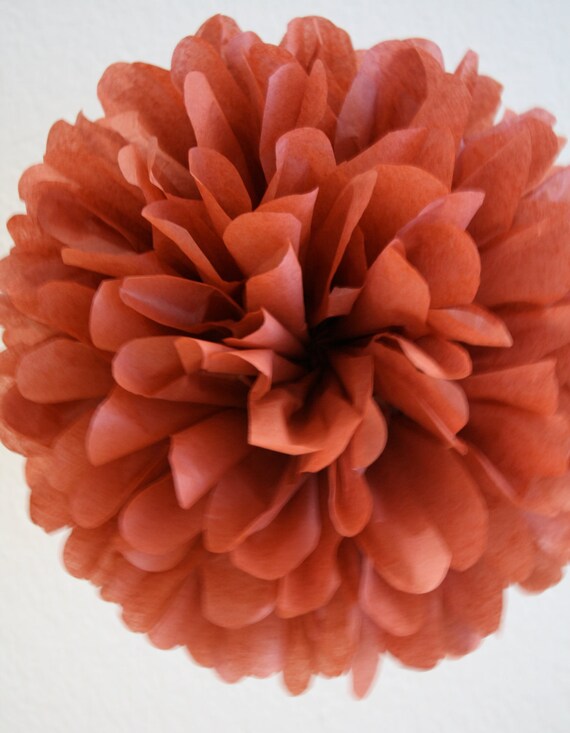 BURNT RED tissue paper pompom rustic barn wedding decorations burgundy aisle marker poms boho bridal baby shower Thanksgiving mantel stairs Il_570xn