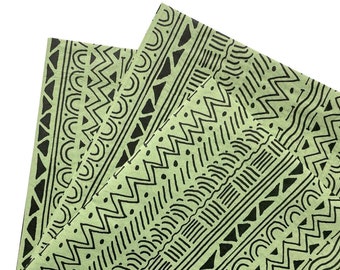 MUDCLOTH tissue paper sheets gift present wrapping craft supply retail packaging sage green black African print pattern