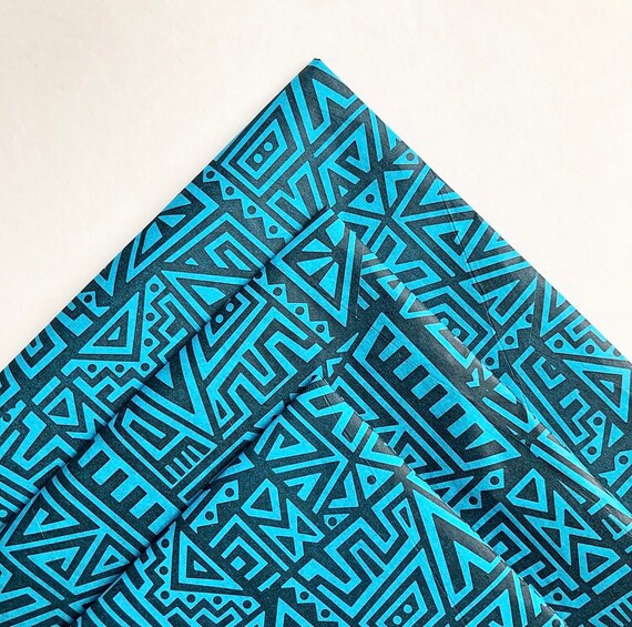 BATIK tissue paper sheets gift present wrapping craft supply retail packaging turquoise blue black African print geometric engagement idea Il_570xn