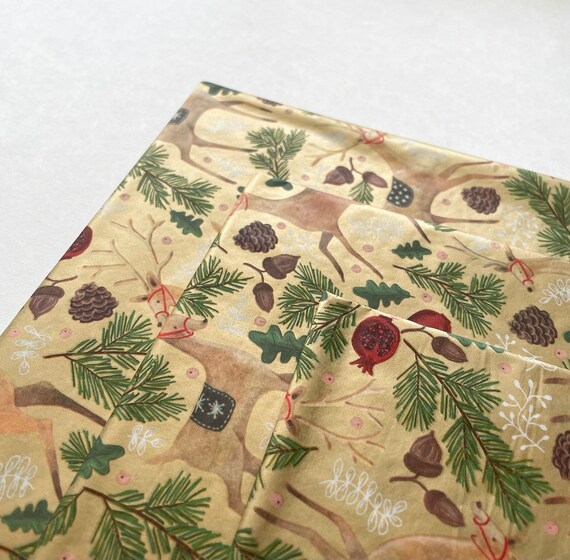 GILDED REINDEER tissue paper sheets gift present wrapping craft supply retail store packaging party Christmas Hanukkah gold woodland deer Il_570xn
