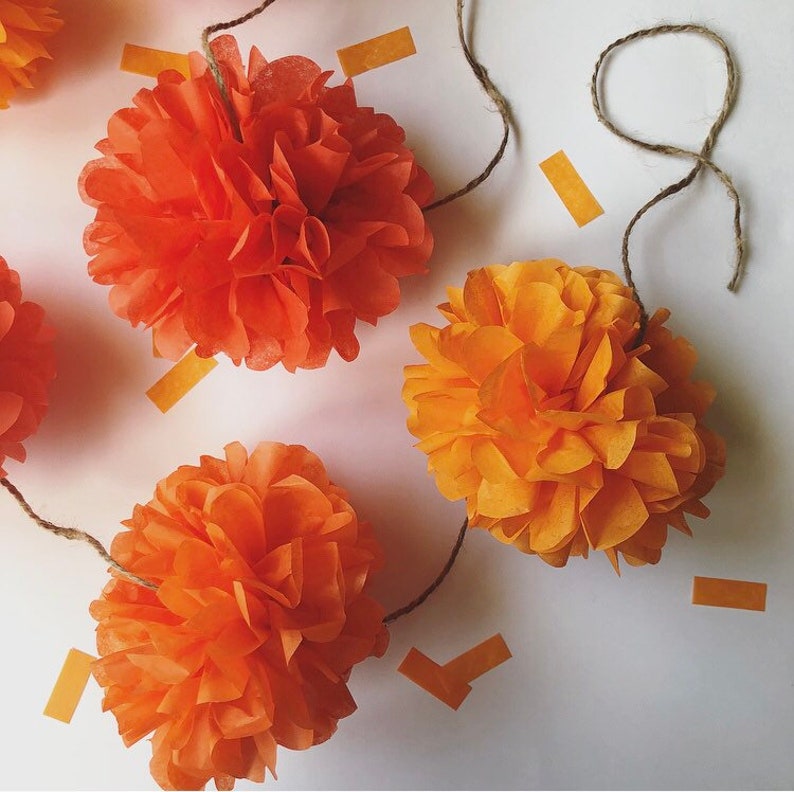 ORANGE POP Pompom Garland Marigold Paper Flowers Decoration Etsy