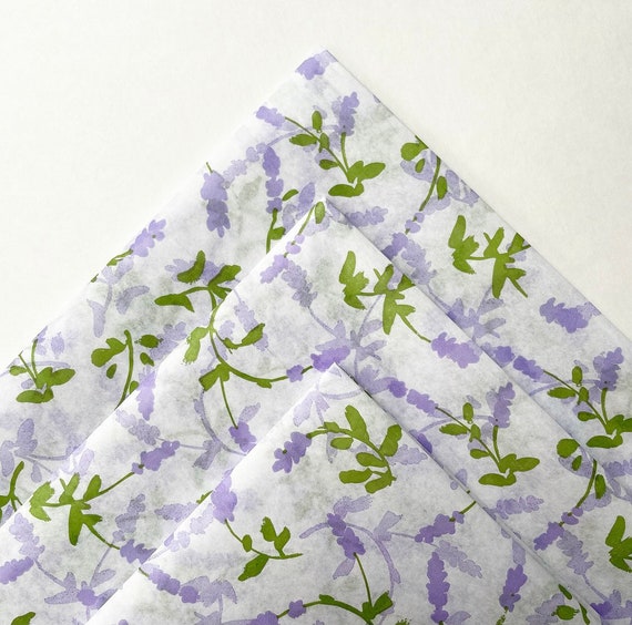 LAVENDER SPRIG tissue paper sheets gift present wrapping craft supply retail store packaging Flowers floral plants purple pastels botanical Il_570xn