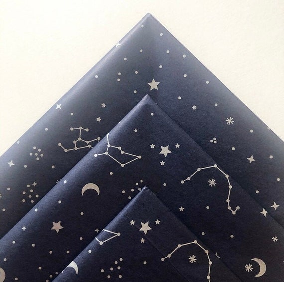 CONSTELLATION tissue paper sheets gift present wrapping craft supply retail packaging navy blue zodiac stars galaxy sky astronomy astrology Il_570xn