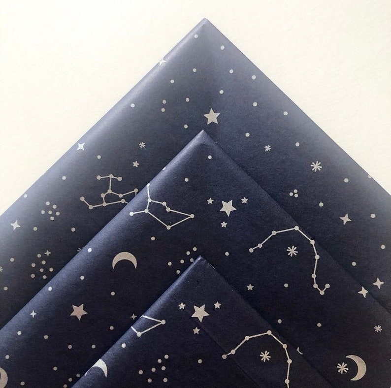 CONSTELLATION tissue paper sheets gift present wrapping craft supply retail packaging navy blue zodiac stars galaxy sky astronomy astrology 