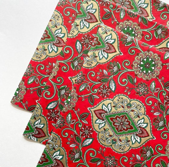 WINTER TAPESTRY tissue paper sheets gift present wrapping craft supply retail store packaging holiday party Christmas Xmas red green gold Il_570xn