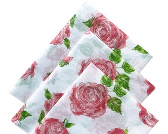 ENGLISH ROSE tissue paper sheets gift present wrapping craft supply retail store packaging Flowers floral painting vintage pink green garden