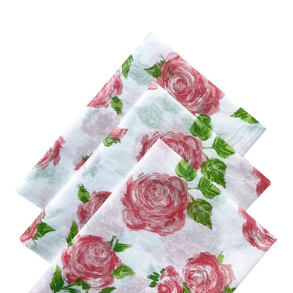 ENGLISH ROSE tissue paper sheets gift present wrapping craft supply retail store packaging Flowers floral painting vintage pink green garden