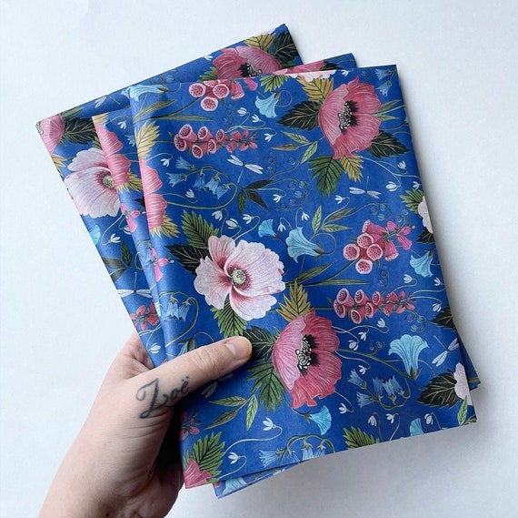 NIGHT GARDEN tissue paper sheets / gift present wrapping craft supply retail store packaging diy Flowers floral blue pink poppy moody gothic Il_570xn