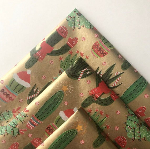 CHRISTMAS CACTUS Tissue Paper Sheets Gift Present Wrapping Craft Supply  Retail Store Packaging Holiday Party Christmas Xmas Plant Lover Lady 