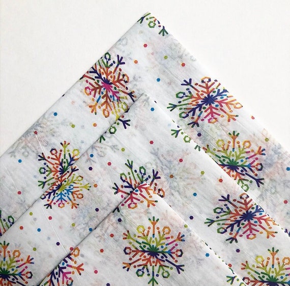 RAINBOW SNOWFLAKES tissue paper sheets / gift present wrapping craft supply retail store packaging holiday party gay Christmas Xmas pride Il_570xn