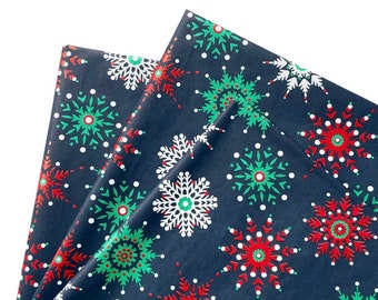 CHEERY SNOWFLAKES tissue paper sheets gift present wrapping craft supply retail store packaging holiday party Christmas Xmas navy blue red