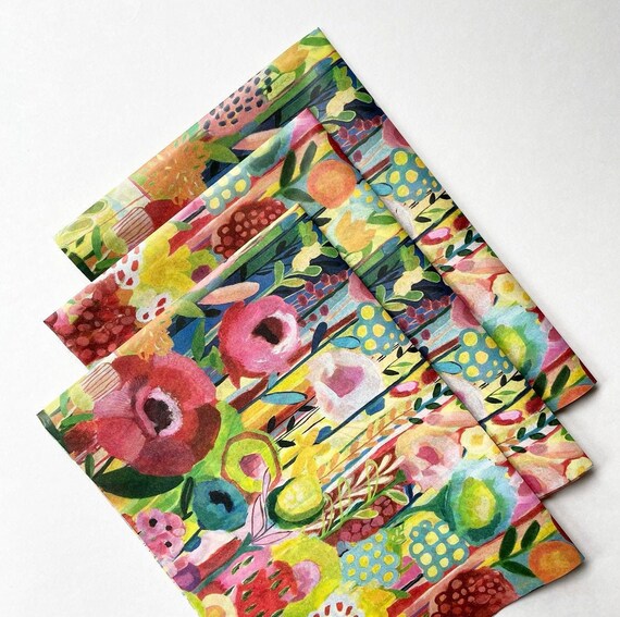 ABSTRACT FLORAL tissue paper sheets gift present wrapping craft supply retail store packaging nature flowers bright colorful painting unique Il_570xn