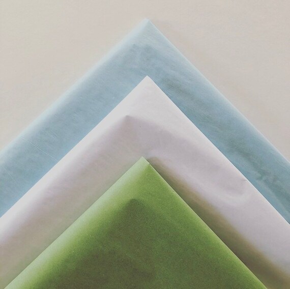 TISSUE PAPER SHEETS sage green white baby blue boy shower retail and gift wrapping craft supply packaging diy art project decoupage pompom Il_570xn