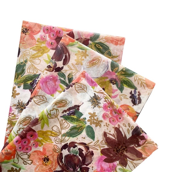 WATERCOLOR BLOOMS tissue paper sheets gift present wrapping craft supply retail store packaging blush pink flowers rifle paper decoupage Il_570xn