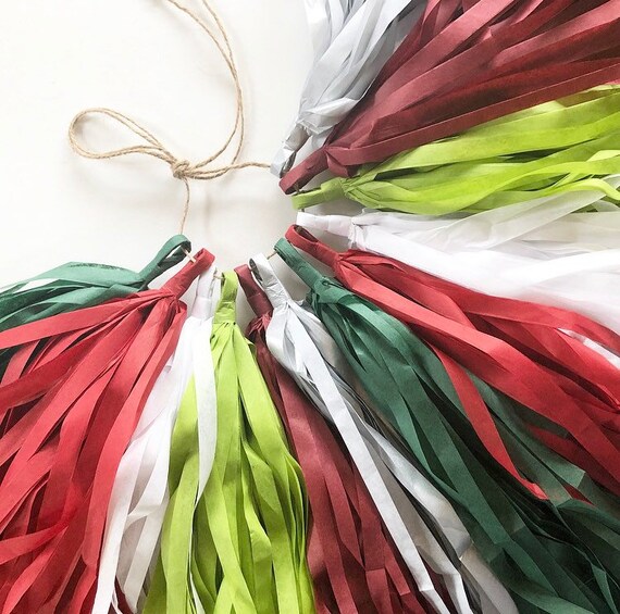 Happiest Holiday Tassel Garland Fall Green Burgundy Silver