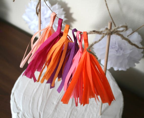 GARLAND CAKE TOPPER mini tassel wedding first birthday party banner dessert pie baby bridal shower custom colors fringe decorations sweet 16 Il_570xn