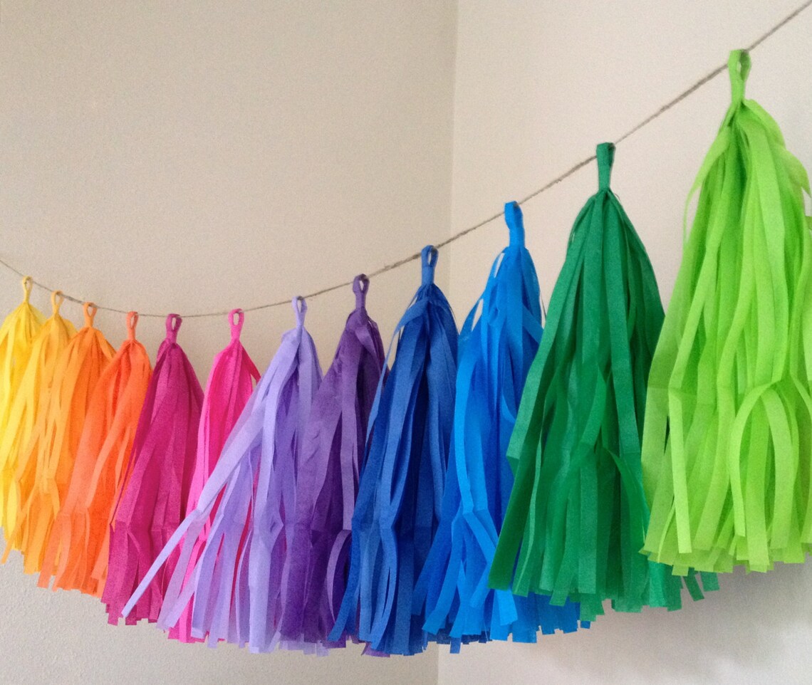 RAINBOW FUN Tissue Paper Tassel Garland Rainbow Decorations Etsy