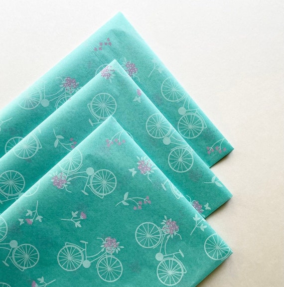 BLOOMIN’ BIKES tissue paper sheets gift present wrapping craft supply retail store packaging nature flower floral blue pink bicycle bouquet Il_570xn