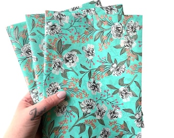 JOSIE tissue paper sheets gift present wrapping craft supply retail store packaging nature flowers floral aqua blue botanical fancy