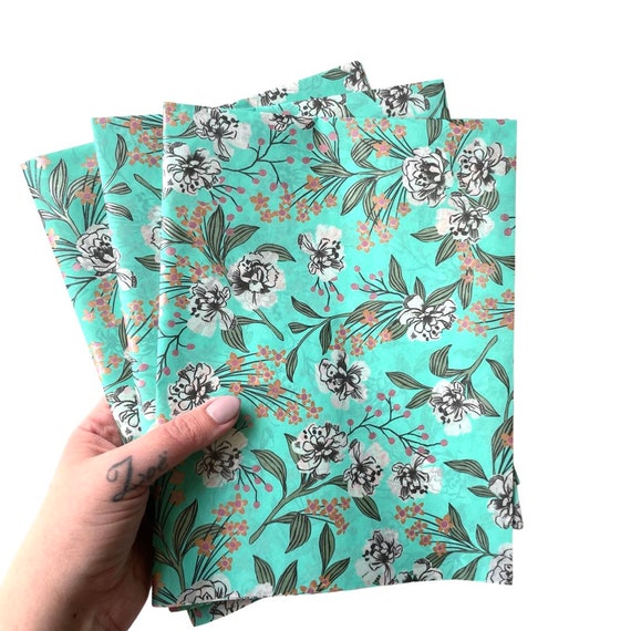 JOSIE Tissue Paper Sheets Gift Present Wrapping Craft Supply Retail Store  Packaging Nature Flowers Floral Aqua Blue Botanical Fancy 