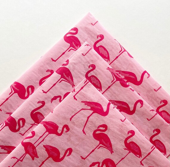FLAMINGOS tissue paper sheets / gift present wrapping craft supply retail store packaging pink theme Valentine’s Day housewarming funny cute Il_570xn
