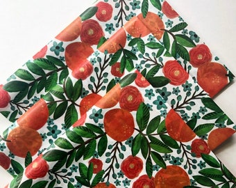 ORANGES & FLOWERS 107 In Stock Tissue Sheets gift present wrap craft supply retail store diy fruit theme nature green garden summer yum!