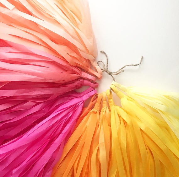 PINK LEMONADE tissue paper tassel garland / first birthday party cake smash baby bridal shower yellow coral peach decorations fringe banner Il_570xn
