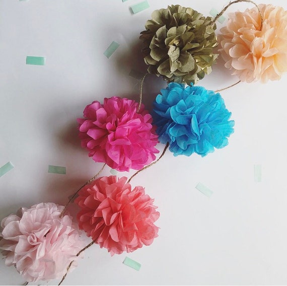PASTELS mini pompom garland girl baby bridal shower photo prop first birthday party decorations pastel pink mint peach unicorn rainbow theme