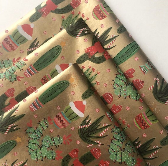 CHRISTMAS CACTUS tissue paper sheets gift present wrapping craft supply retail store packaging holiday party Christmas Xmas plant lover lady Il_570xn
