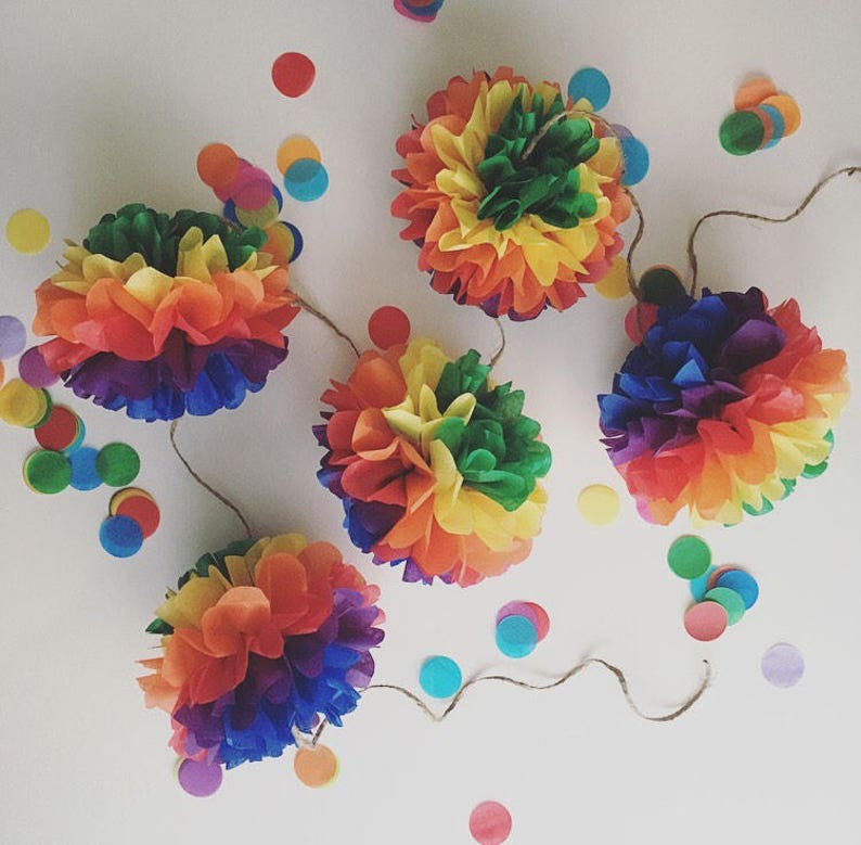 CLASSIC RAINBOW Pom Pom Garland kit / tissue paper garland / Etsy