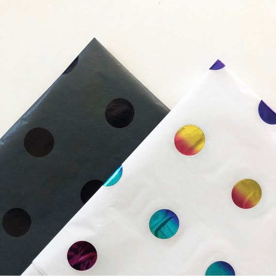 METALLIC DOTS tissue paper sheets / gift present wrapping craft supply retail store packaging diy rainbow lgbtq pride polka dot black shiny Il_570xn