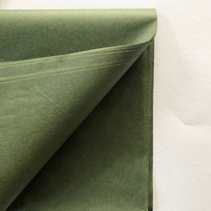May include: A sheet of green tissue paper folded in half. The paper has a slightly textured surface.