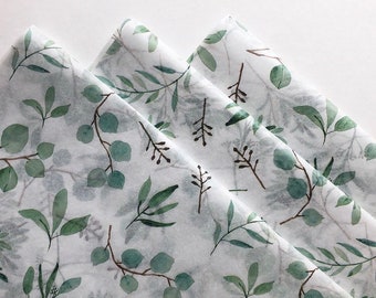 EUCALYPTUS SPRIG 260 In Stock Tissue Sheets gift present wrapping craft supply retail store packaging DIY leaves green white plants vintage