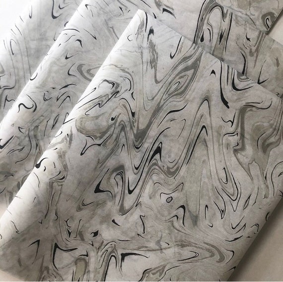 MARBLE tissue paper sheets / gift present wrapping craft supply retail store packaging diy black and white swirl agate marbled Il_570xn