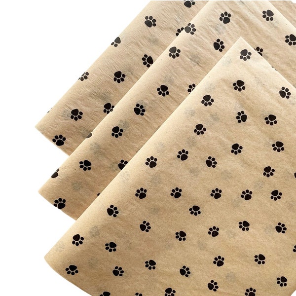 PAW PRINTS tissue paper sheets / gift present wrapping craft supply retail store packaging diy kraft tan simple pet cat dog animal theme