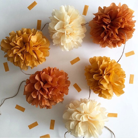CHAI SPICE pompom garland kit natural red orange brown boho theme wedding decoration bohemian baby bridal shower fall autumn woodland forest Il_570xn