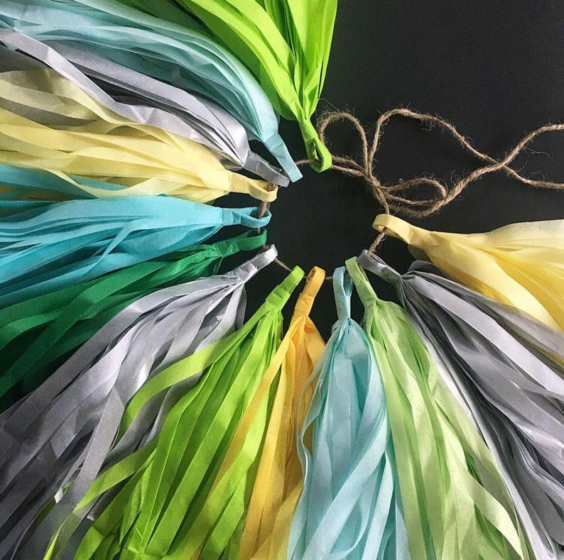 GREEN AQUA YELLOW tassel twin first birthday party tinkerbell newborn photo peter pan decoration baby shower high chair gender reveal