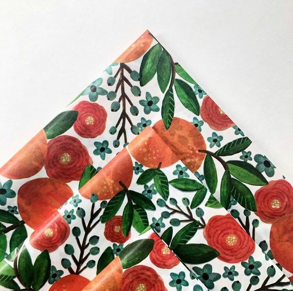 ORANGE GROVE tissue paper sheets / gift present wrapping craft supply retail store packaging diy fruit theme nature green garden summer Il_570xn