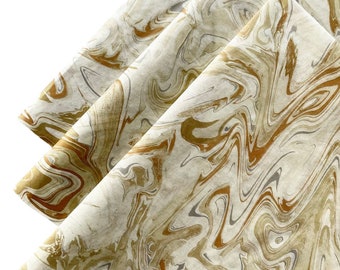 CREAM & GOLD MARBLE tissue paper sheets / gift present wrapping craft supply retail store packaging diy fancy shiny swirl agate marbled