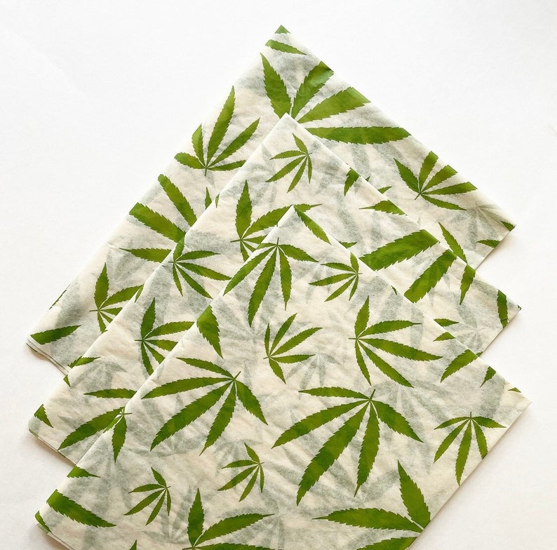 CANNABIS LEAVES tissue paper sheets gift present wrapping craft supply retail store packaging green leaf botanical marijuana weed pot smoker 